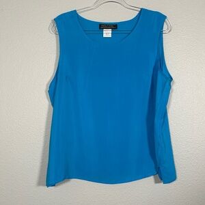 Maurada plus size 1X sleeveless blouse 100% silk blue vintage satin y2k